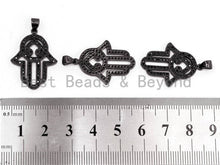 Load image into Gallery viewer, Black CZ Pave On Black Micro Pave Hamsa Hand Pendant/Charm,Cubic Zirconia Pendant,Fashion Jewelry Findings, 20x27mm, sku#F380