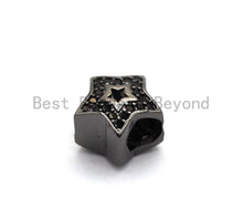 Load image into Gallery viewer, Black CZ Pave On Black Micro Pave Hollow Puffy Star Spacer Beads,sku#C96