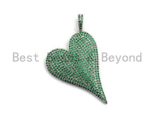 Load image into Gallery viewer, CZ Green Micro Pave Large Heart Pendant, Heart Shaped Pave Pendant, Gold/Rose Gold/Silver/Gunmetal plated, 30x41mm, Sku#X53