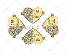 Load image into Gallery viewer, CZ Micro Pave I Love Mom Heart Shape Connector/Link, Mom Connetor, Pave Mom Bracelet Necklace Connector in Gold Finish, 16x24mm,sku#LK94