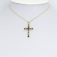 Load image into Gallery viewer, Pink Black Baguette CZ Cross Shape Charm Pendant, Sku#LK1049