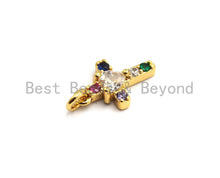 Load image into Gallery viewer, CZ Colorful Micro Pave Cross With Big CZ Pendant, Cross Shaped Pave Pendant, Gold plated, 9x14mm, Sku#F737