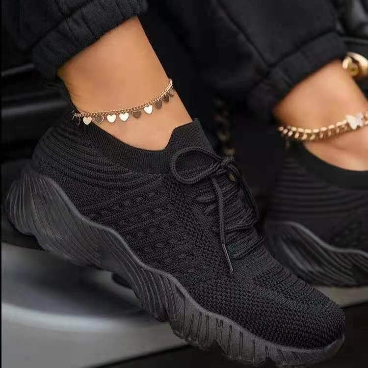 Women's Platform Sneakers | Breathable Flying Knit Lace-Up Walking Shoes