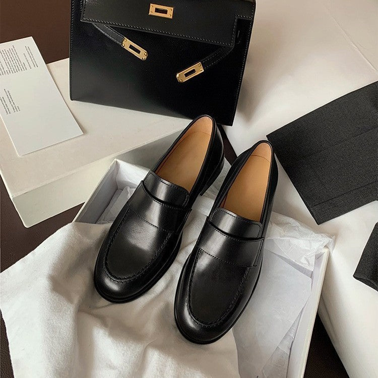 Women's British-Style Retro Loafers | Cowhide Leather Chunky Platform Flats