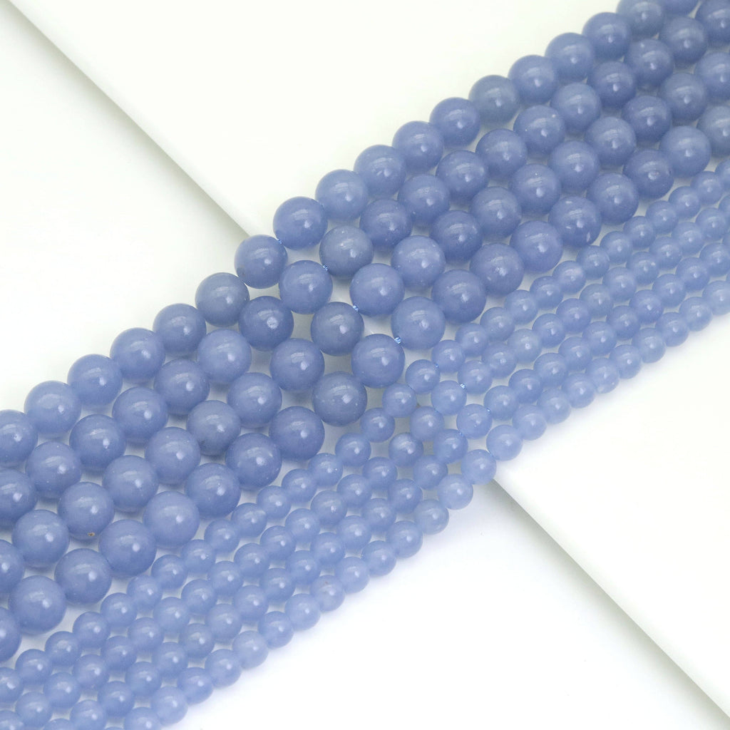 High Quality Blue Angelite Round Smooth Beads, Sku#U1895c
