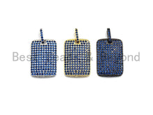 Load image into Gallery viewer, Cobalt Blue CZ Micro Pave Rectangle Tag Pendant/Charm, Cubic Zirconia Pendant, Pave Dog Tag, 18x27mm, sku#X50C