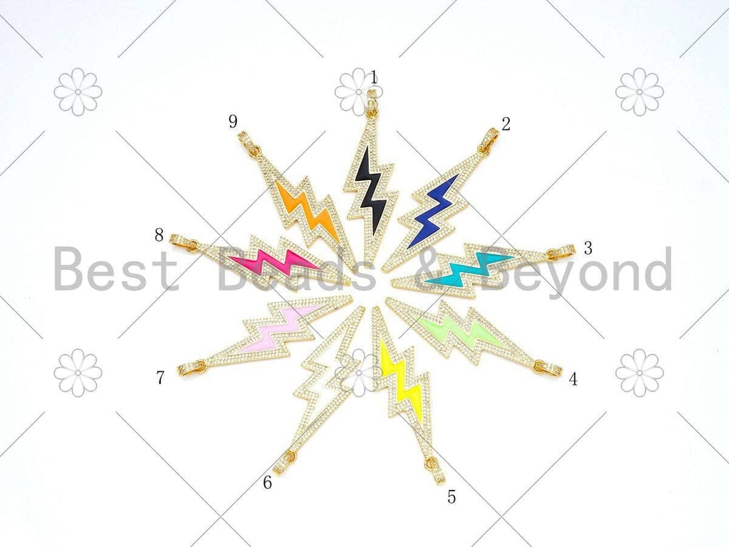 Large CZ Micro Pave Colorful Enamel Lightning Shape Pendant, 18K Gold Filled Lightning Charm,Necklace Pendant,59x20mm,Sku#ML50