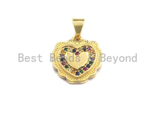 Load image into Gallery viewer, CZ Colorful Micro Pave Lace Heart Gold Pendant, Heart Shaped Pave Pendant, Gold plated, 14x15mm, Sku#F949