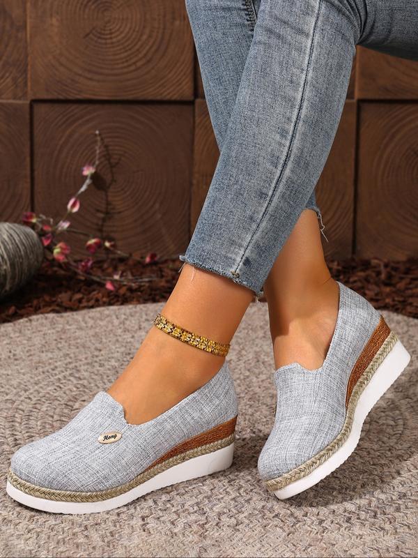 Women's Striped Wedge Platform Sandals - Open Toe Casual Spring Shoes with Chain Detail
