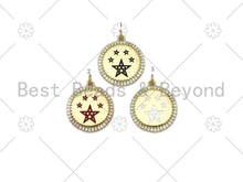 Load image into Gallery viewer, Colorful Enamel Five Point Star On Round Coin Pendant,18K Gold Filled CZ Micro Pave Medallion Charm,Enamel Star Jewelry,20x23mm,Sku#LK395