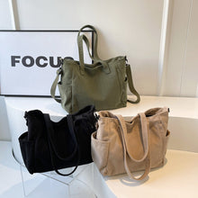 Load image into Gallery viewer, Large Capacity Corduroy Crossbody Bag – Casual Commuter Bucket Bag for Women