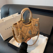 Load image into Gallery viewer, Diamond-Pattern Badge Shoulder Crossbody Bag for Women - PU Leather Bucket Bag with Chain Strap