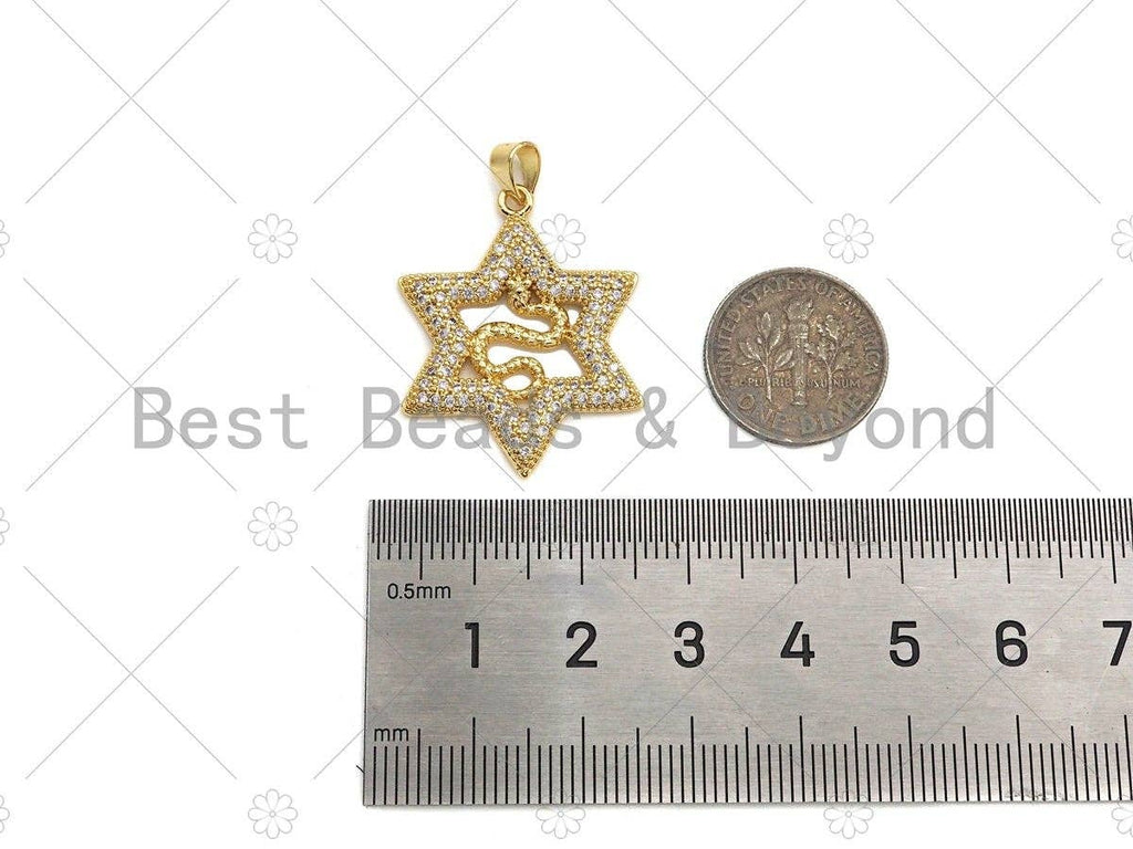 CZ Micro Pave Snake On Star Shape Pendant/Charm,Cubic Zirconia Gold Charm, Necklace Bracelet Charm Pendant,26x30mm, Sku#LD33