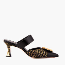 Load image into Gallery viewer, The Valencia Black &amp; Gold Jewel Heel Women Mule Sandal