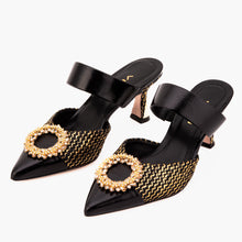 Load image into Gallery viewer, The Valencia Black &amp; Gold Jewel Heel Women Mule Sandal
