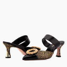 Load image into Gallery viewer, The Valencia Black &amp; Gold Jewel Heel Women Mule Sandal