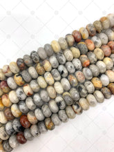 Load image into Gallery viewer, 2mm Big Hole Natural Crazy Lace Agate Beads, 6x10mm Rondelle Smooth/Faceted Crazy Lace Agate Beads, Large Hole, 8'' Full Strand, SKU#U1235