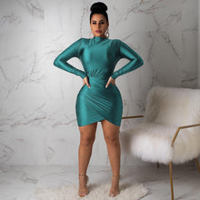 Load image into Gallery viewer, Slim Fit Sheath Fitted Waist Pleated Long Sleeve Dress Nightclub