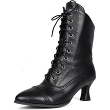 Load image into Gallery viewer, Women's Vintage Renaissance Lace-Up Ankle Boots - Low Heel Booties with Side Zipper