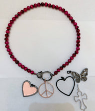 Load image into Gallery viewer, PINK Tiger eye Attachment Necklace with Large CZ Pave Gunmetal clasp, 16/18 long, sku#D40