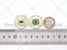 Load image into Gallery viewer, Turquiose Enamel Evil Eye On Round Coin Pendant,18K Gold Filled CZ Micro Pave Evil Eye Charm,Necklace Bracelet Charm, 25mm,Sku#LK432