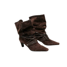 Load image into Gallery viewer, Women's Square Toe Western Boots | Chunky Heel Cross-Tie Tassel Mid-Calf Boots