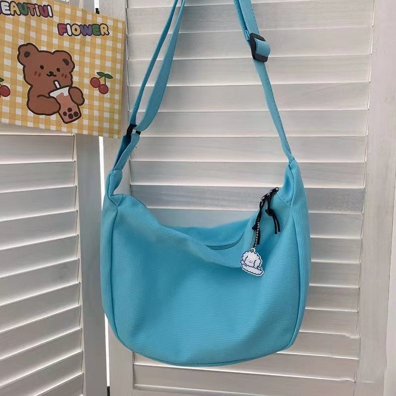 Women's Waffle Weave Shoulder & Crossbody Bag – Dumpling Shape with Puppy Charm