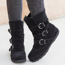 Load image into Gallery viewer, Women's Buckle Strap Winter Boots | Matte Round-Toe Flat Ankle Boots