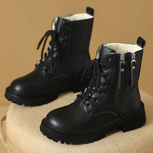 Load image into Gallery viewer, Women's Lace-Up Ankle Combat Boots – Mid Heel PU Leather
