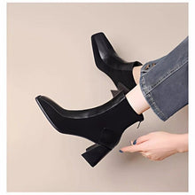 Load image into Gallery viewer, Women's Chunky Heel Side Zipper Ankle Boots – Square Toe Suede Block Heel