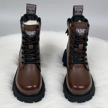 Load image into Gallery viewer, Women's Padded Insulated Winter Boots | Thick Sole, Side Zipper, Non-Slip – Black &amp; Brown