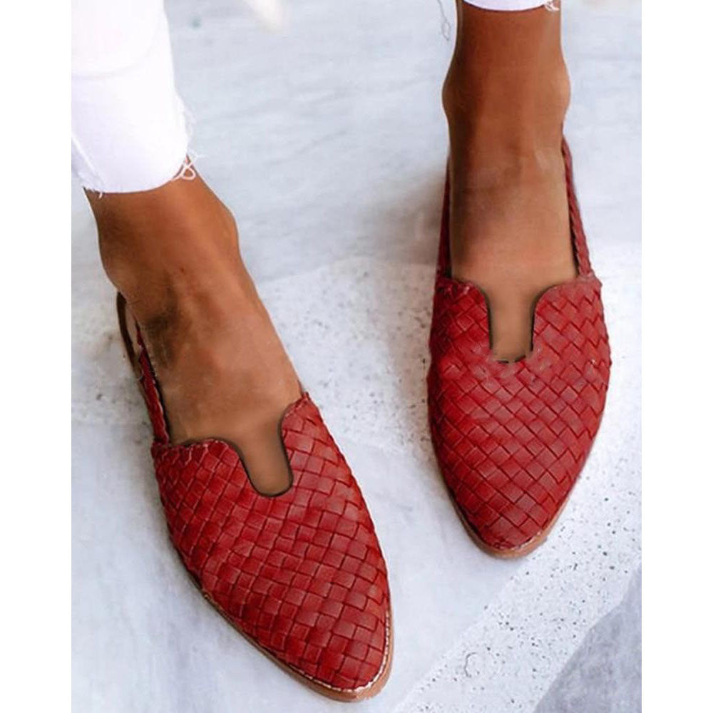 Women's Plus Size Pointed Toe Slip-On Sandals | Knit Upper Low Heel