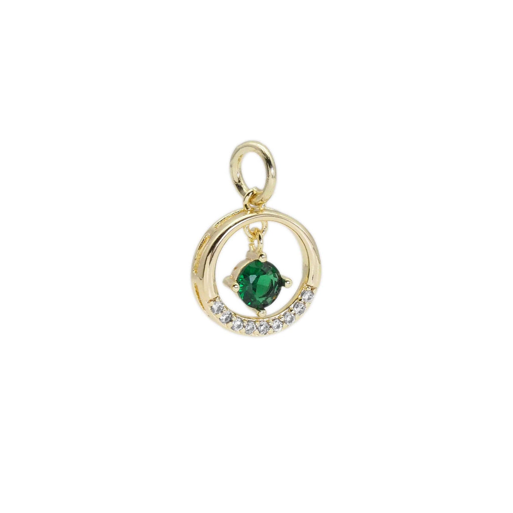 Green CZ Pendant Gold Round Ring Charm, Sku#ZX156