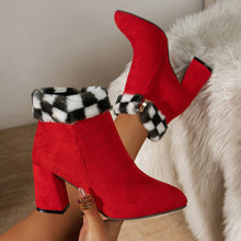 Load image into Gallery viewer, Women's Plaid Suede Ankle Boots | Square Heel Side Zipper Winter Boots