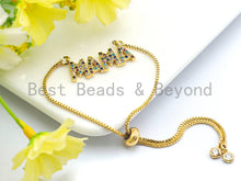 Load image into Gallery viewer, Colorful Cz Micro Pave MAMA Letter Connector/Link, Cz Pave Bracelet Necklace Connector in Gold Finish,12x28mm,sku#M276C