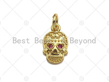 Load image into Gallery viewer, 18K Gold Colorful Micro Pave Skull Pendant, Dainty Gold Skul