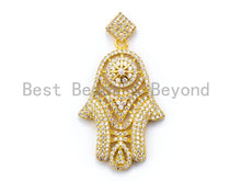 Load image into Gallery viewer, CZ Micro Pave Hamsa Hand with Flat Square Bail Pendant, Cubic Zirconia Pendant, 26x45mm, sku#L37