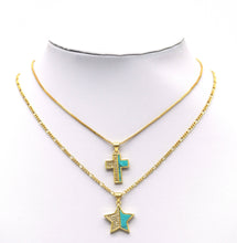 Load image into Gallery viewer, CZ Turquoise Star Moon Heart Cross Charm, Sku#L666