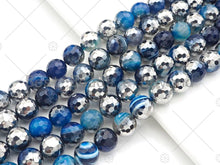 Load image into Gallery viewer, Natural Half Silver Plated Blue Agate Beads, 8mm/10mm/12mm R