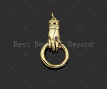 Load image into Gallery viewer, Gold Filled Fuchsia CZ Micro Pave Hand Grabing Round Ring Shape Pendant,18K Gold Filled Charm, Necklace Bracelet Pendant, 28x15mm,Sku#Z1369