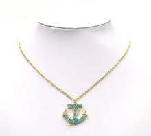 Load image into Gallery viewer, Gold CZ Turquoise Malachite Boat Anchor Charm, Sku#L687