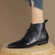 Load image into Gallery viewer, Women's Vintage Round Toe Ankle Boots - Genuine Leather Slip-On Chunky Heel Winter Boots