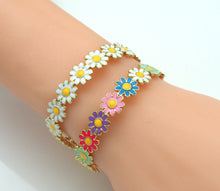 Load image into Gallery viewer, Colorful Daisy Flower Gold Adjustable Bracelet, Sku#X374
