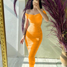 Load image into Gallery viewer, Solid Color Dress Elegant Summer Women Clothing off-Shoulder Pleated Dress