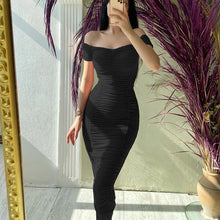 Load image into Gallery viewer, Solid Color Dress Elegant Summer Women Clothing off-Shoulder Pleated Dress