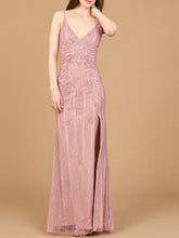 Load image into Gallery viewer, Beaded Lace-up Dress with Slit