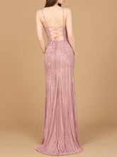Load image into Gallery viewer, Beaded Lace-up Dress with Slit