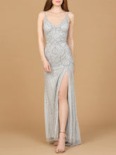 Load image into Gallery viewer, Beaded Lace-up Dress with Slit