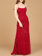 Load image into Gallery viewer, Lace Up Open Back Beaded Dress