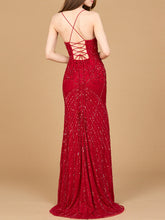 Load image into Gallery viewer, Lace Up Open Back Beaded Dress